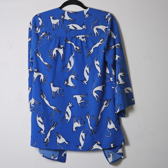ModCloth Blue Cat Print Open Front Kimono Cardigan S/M - Picture 2 of 10